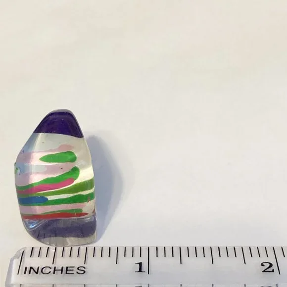 Vintage Lucite Acrylic Ring Size 6 Retro Abstract Hand Painted Pink Red White - Picture 12 of 12